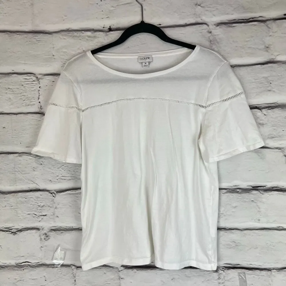 J.Crew Women's White Short Sleeve T-Shirt Size M Ladder Trim - Picture 4 of 8